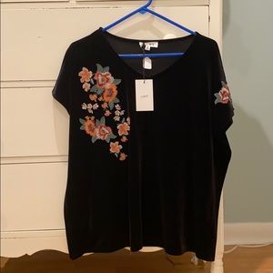 Embroidered black velvet top